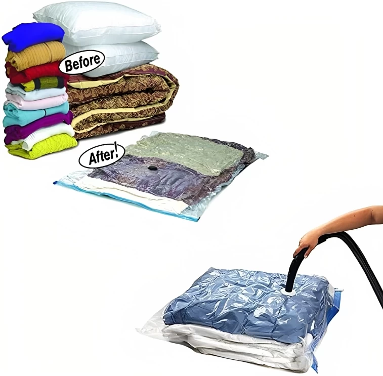 أكياس ملابس مضغوطة موفرة للمساحة، 3 قطع ، 70x110 سم - شفاف